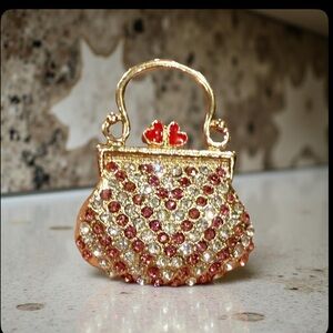 Fashion Jewelry Gold and Pink Purse‎ Brooch